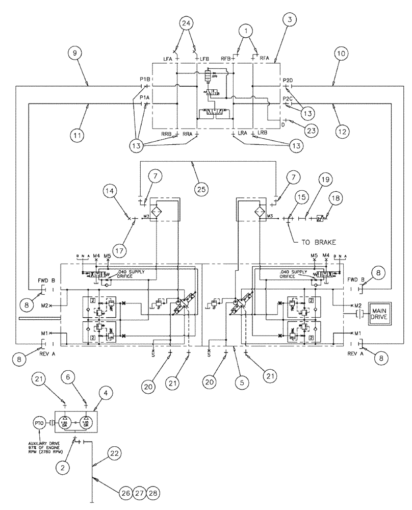 Схема запчастей Case IH SPX3200 - (06-002) - HYDROSTATIC PUMP GROUP Hydraulic Plumbing