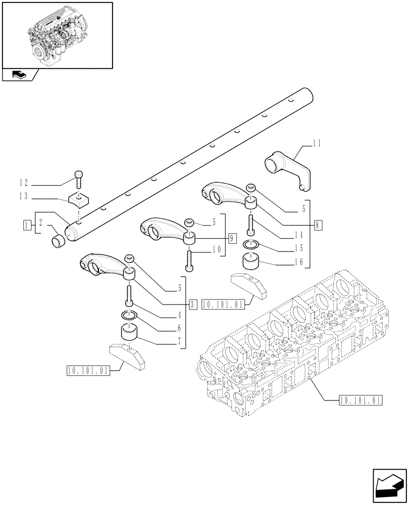 Схема запчастей Case IH F3CE0684F E001 - (10.106.02) - SHAFT & ROCKER ARMS (504128742) (01) - ENGINE