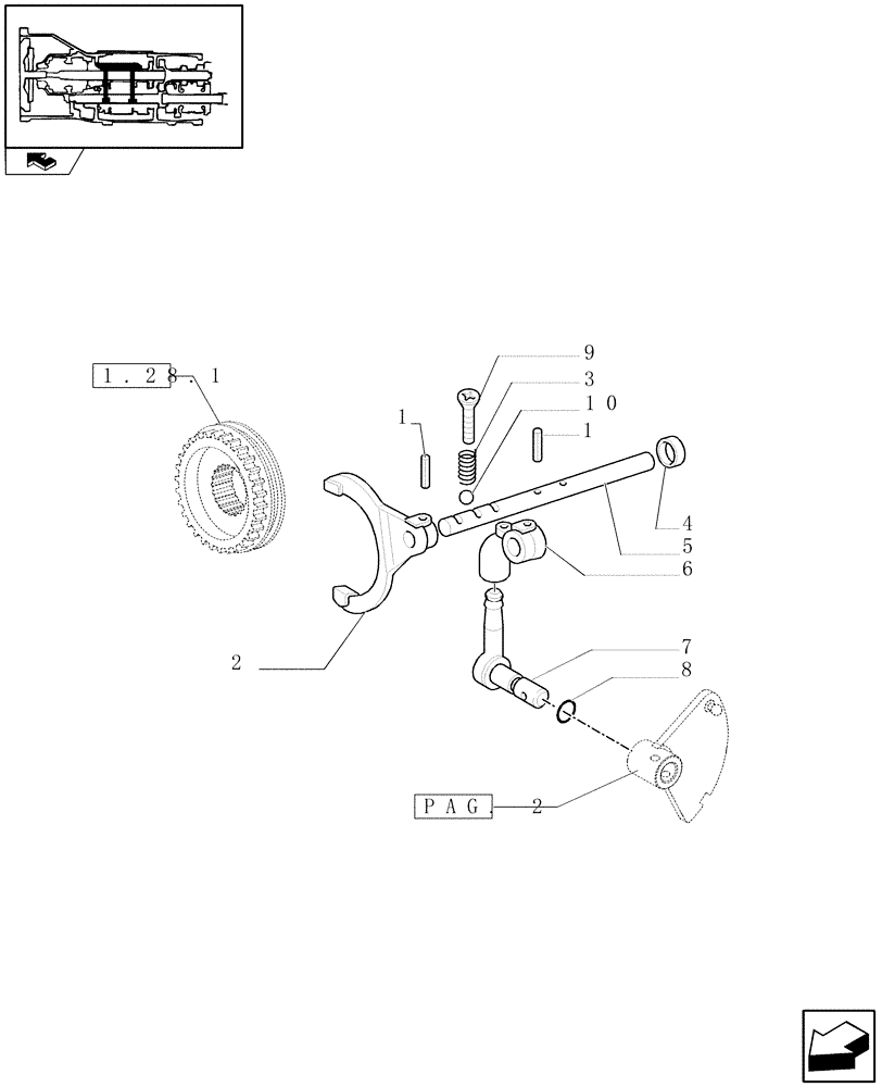 Схема запчастей Case IH FARMALL 105U - (1.29.0[01]) - 12X12 TRANSMISSION - REVERSER GEARSHIFT MECHANISM - RODS AND FORKS (03) - TRANSMISSION