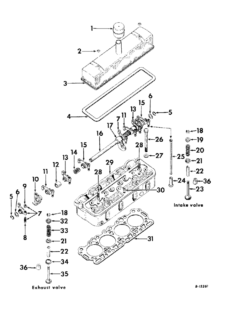 Схема запчастей Case IH 2424 - (012) - CARBURETED ENGINE, CYLINDER HEAD, VALVE COVER, VALVES AND VALVES LEVERS (01) - ENGINE