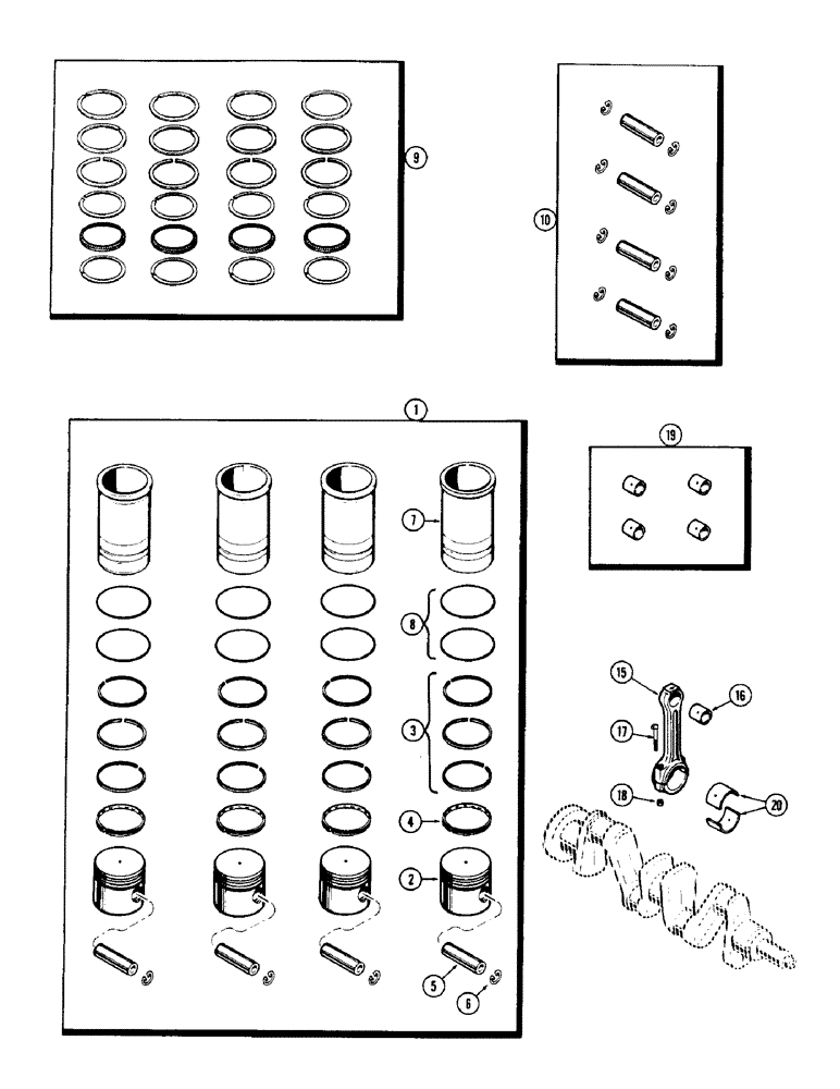 Схема запчастей Case IH 1150 - (144) - PISTON ASSEMBLY, CONNECTING RODS AND BRGS., 159 SPARK IGNITION (10) - ENGINE