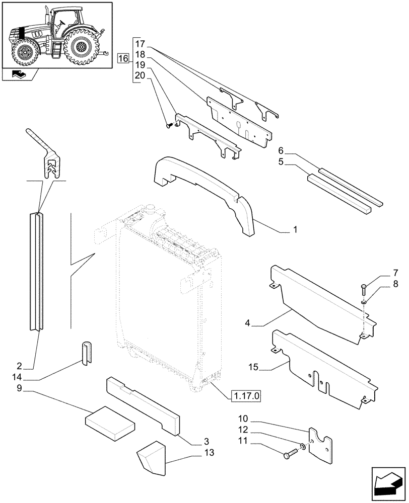 Схема запчастей Case IH PUMA 210 - (1.17.5/01) - (VAR.088-089/2-090-091) FRONT HPL - RADIATOR SEALS (02) - ENGINE EQUIPMENT