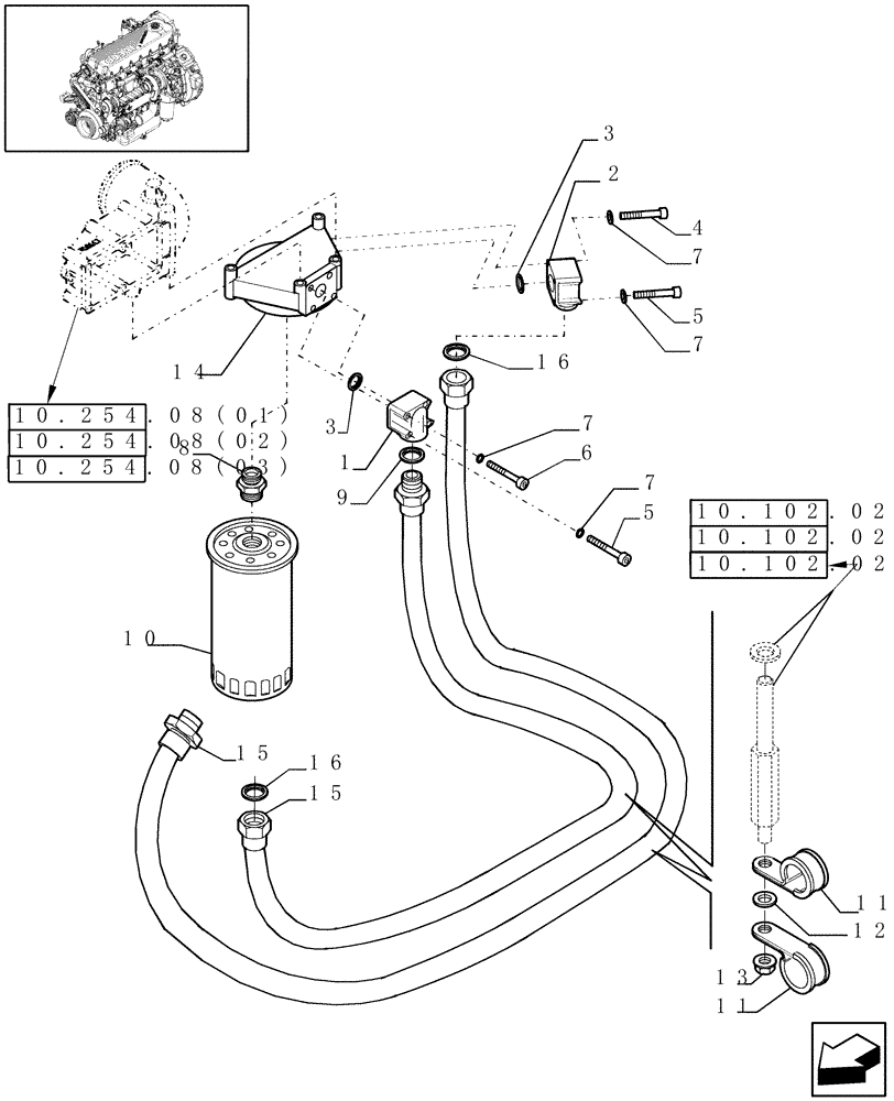 Схема запчастей Case IH 7120 - (10.206.05) - ENGINE OIL FILTER & LUBE LINES - 7120/7120(LA) (10) - ENGINE