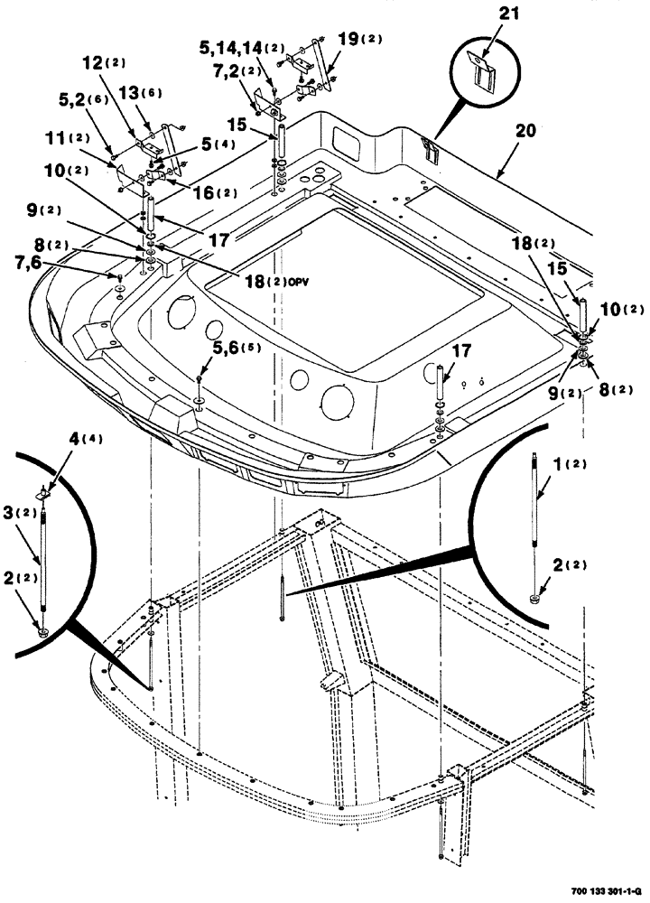 Схема запчастей Case IH 8860 - (07-22) - HEADLINER AND HINGE ASSEMBLIES (90) - PLATFORM, CAB, BODYWORK AND DECALS