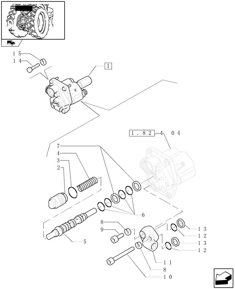 Схема запчастей Case IH FARMALL 85N - (1.82.4[02]) - LIFTER DISTRIBUTOR AND VALVES BREAKDOWN - C6635 (07) - HYDRAULIC SYSTEM