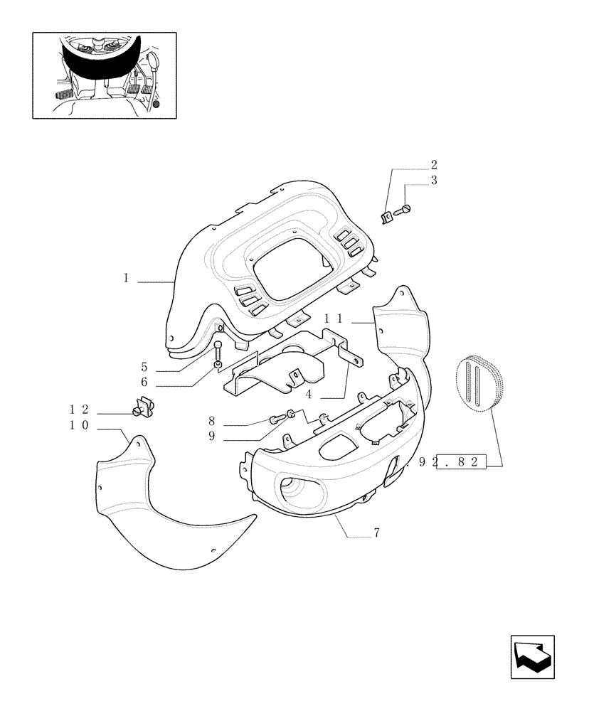 Схема запчастей Case IH JX1070N - (1.92.83/02) - (VAR.297) HI-LO NA - FRONT CONSOLE TRIM (10) - OPERATORS PLATFORM/CAB