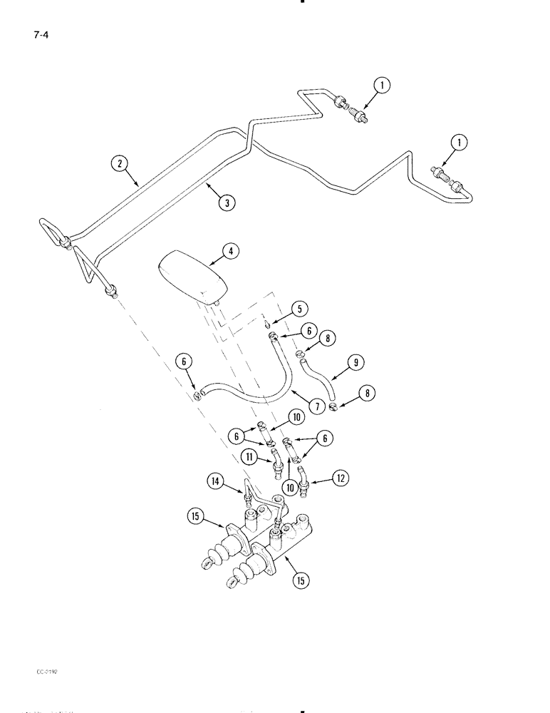 Схема запчастей Case IH 695 - (7-04) - BRAKE RESERVOIR AND PIPES, TRACTOR WITHOUT CAB (07) - BRAKES