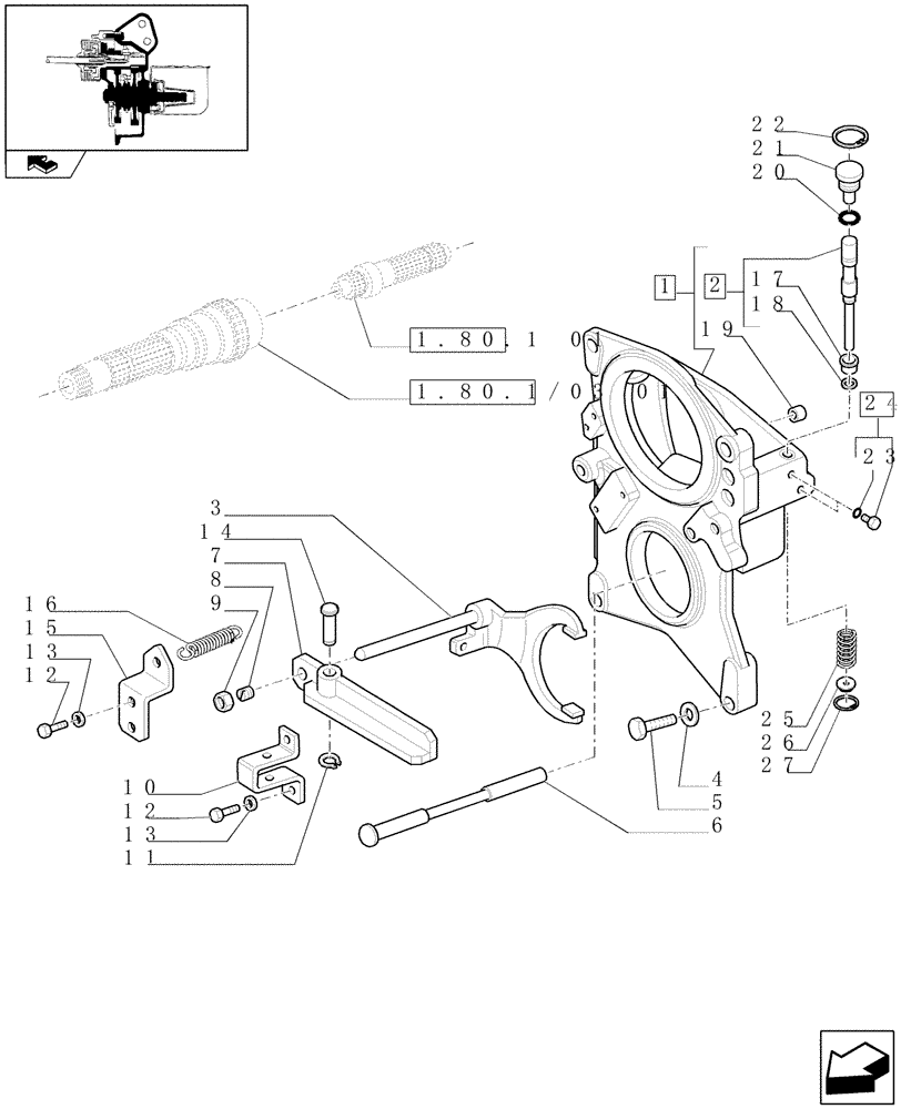 Схема запчастей Case IH PUMA 195 - (1.80.1/03[02]) - (VAR.335) PTO 540E/1000 RPM WITH INTERCHANGEABLE SHAFTS - SUPPORT AND ENGAGEMENT (07) - HYDRAULIC SYSTEM