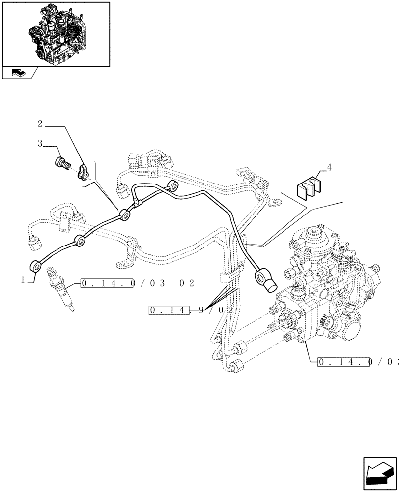 Схема запчастей Case IH FARMALL 95N - (0.20.4/02) - INJECTION EQUIPMENT - PIPING (01) - ENGINE