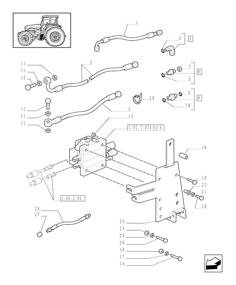 Схема запчастей Case IH MXM140 - (1.82.7/08[01]) - (VAR.714) CONTROL VALVES WITH JOYSTICK FOR FRONT LIFT WITH HI-LO - PIPES (07) - HYDRAULIC SYSTEM