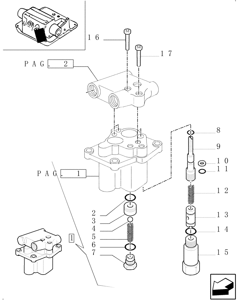 Схема запчастей Case IH MXM130 - (1.82.1/01A[03]) - LIFTER, DISTRIBUTOR AND VALVES BREAKDOWN (07) - HYDRAULIC SYSTEM