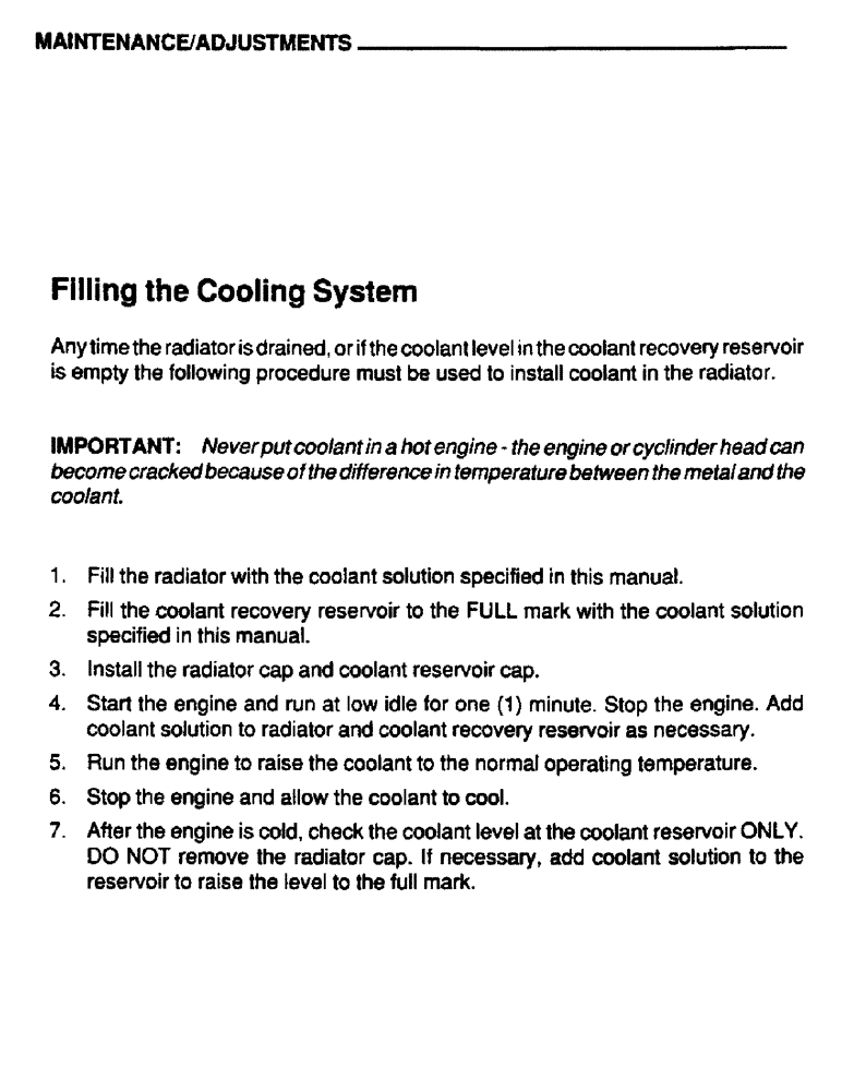 Схема запчастей Case IH 6590 - (033) - MAINTENANCE, ADJUSTMENTS, FILLING THE COOLING SYSTEM 