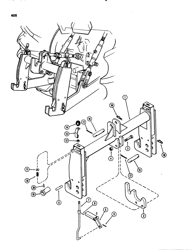 Схема запчастей Case IH 1070 - (0408) - QUICK HITCH COUPLER, CATEGORY II (09) - CHASSIS/ATTACHMENTS