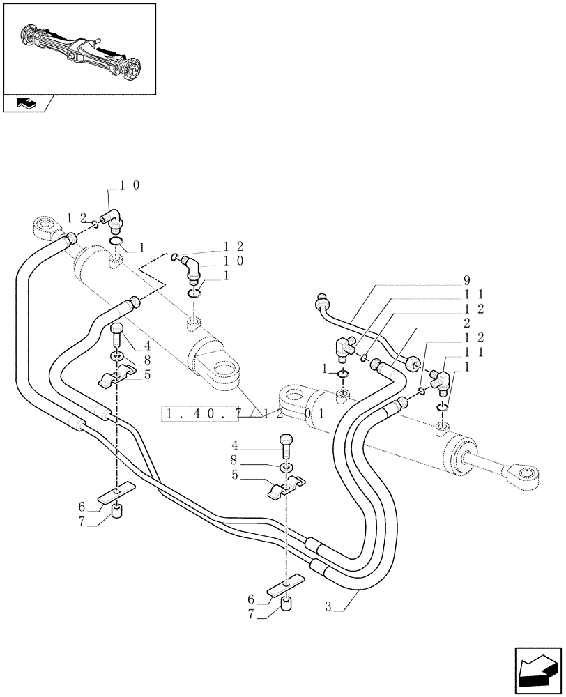 Схема запчастей Case IH PUMA 155 - (1.40.7/12[02]) - (CL.4) SUSPENDED FRONT AXLE W/MULTI-PLATE DIFF. LOCK, ST. SENSOR AND BRAKES - CYLINDERS PIPES (VAR.330430) (04) - FRONT AXLE & STEERING