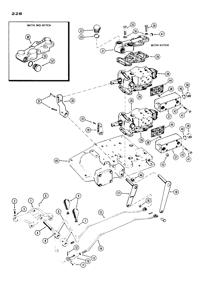 Схема запчастей Case IH 430 - (228) - REMOTE HYDRAULIC CONTROLS, STANDARD TRACTOR WITH CASE-O-MATIC (08) - HYDRAULICS