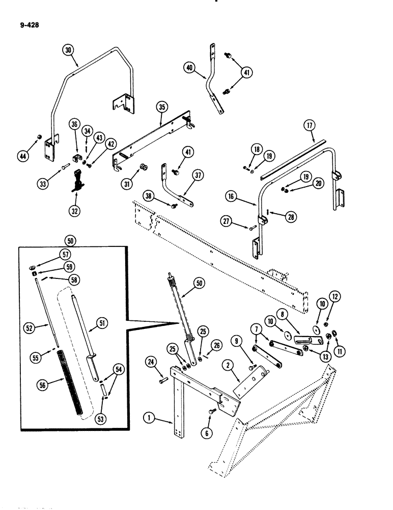 Схема запчастей Case IH 2294 - (9-428) - HOOD SUPPORTS, HINGE AND LATCH, WITH HOOD LATCH-HOOK SYSTEM (09) - CHASSIS/ATTACHMENTS