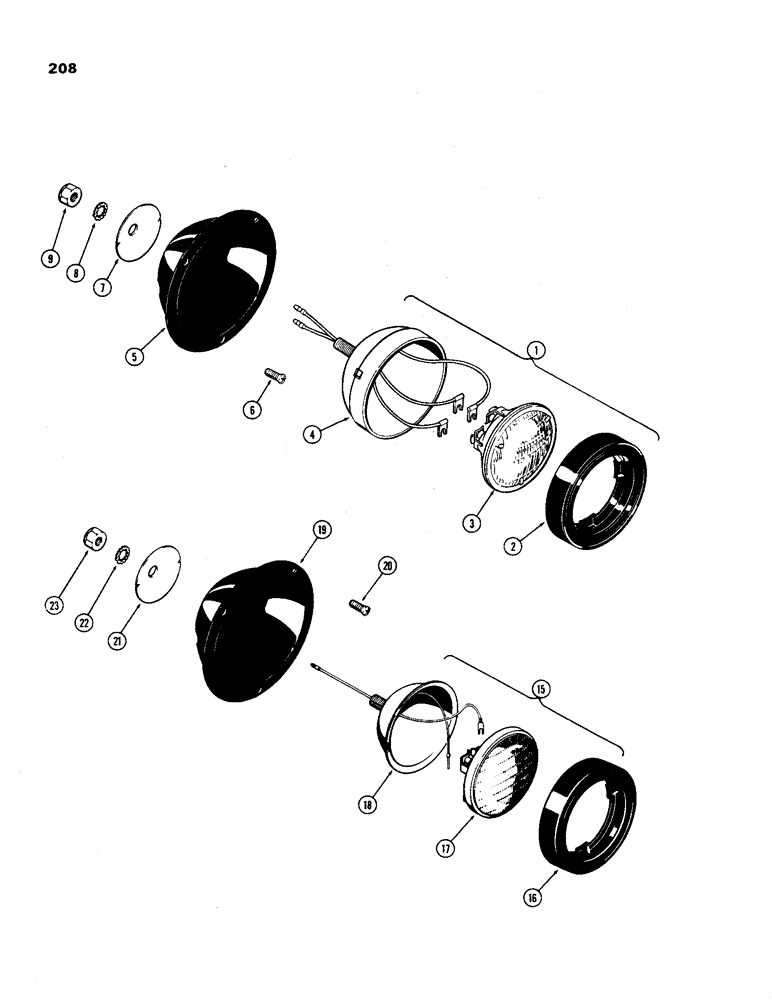 Схема запчастей Case IH 970 - (208) - HEAD LAMPS, DUAL BEAM, FIRST USED TRACTOR SERIAL NUMBER 8693001 (04) - ELECTRICAL SYSTEMS