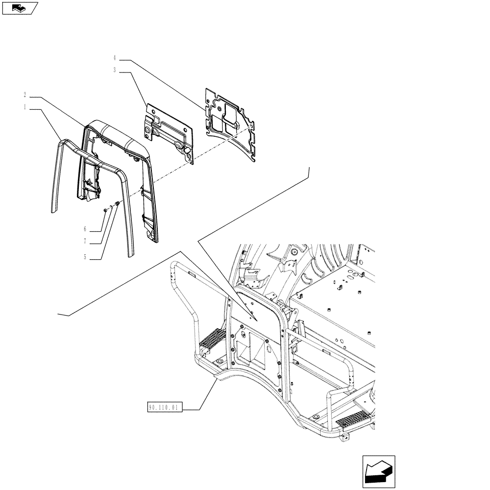 Схема запчастей Case IH FARMALL 75C - (90.160.0501) - SOUNDPROOFING - L/CAB (90) - PLATFORM, CAB, BODYWORK AND DECALS