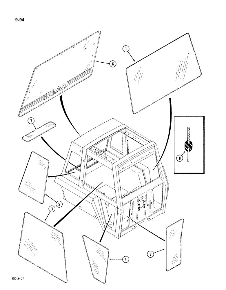 Схема запчастей Case IH 1896 - (9-094) - CAB WINDOW GLASS (09) - CHASSIS/ATTACHMENTS