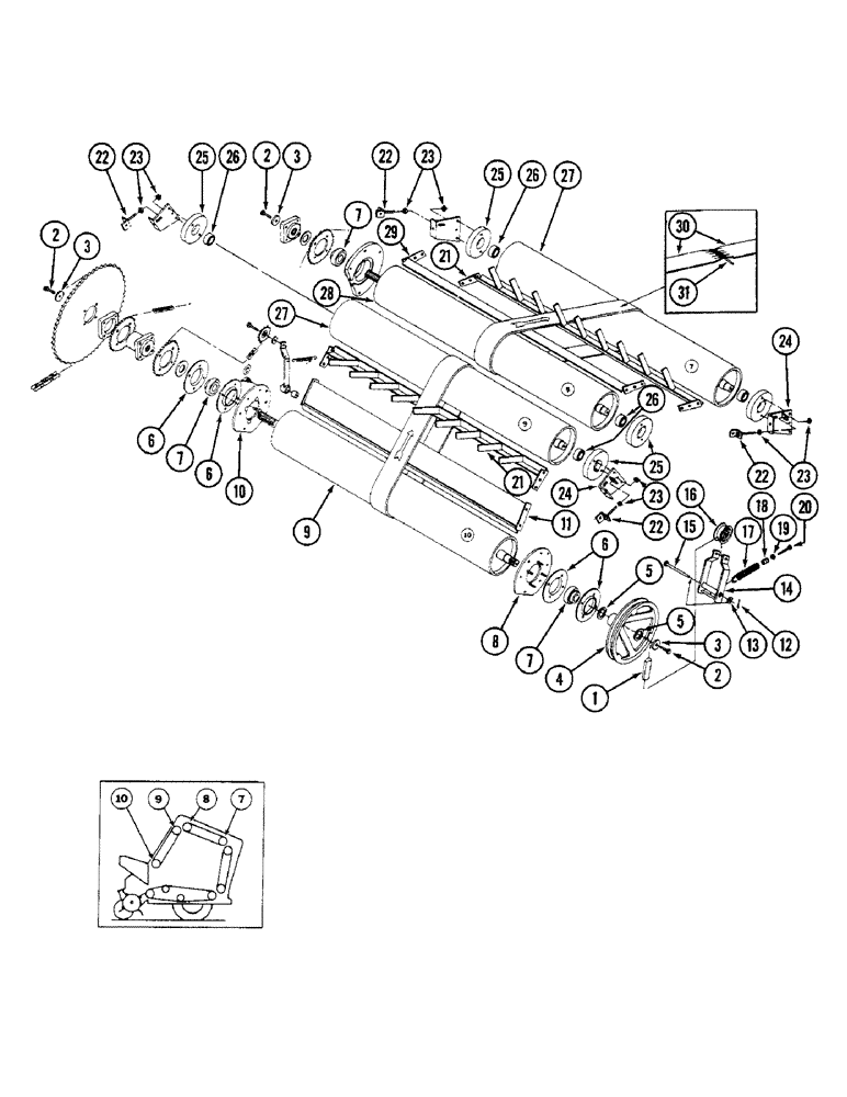 Схема запчастей Case IH 3450 - (54) - BELTS & ROLLER ASSYS 7 - 10, MACHINES W/ 1.378" (35 MM) ID BEARINGS, PRIOR TO P.I.N. 001280 