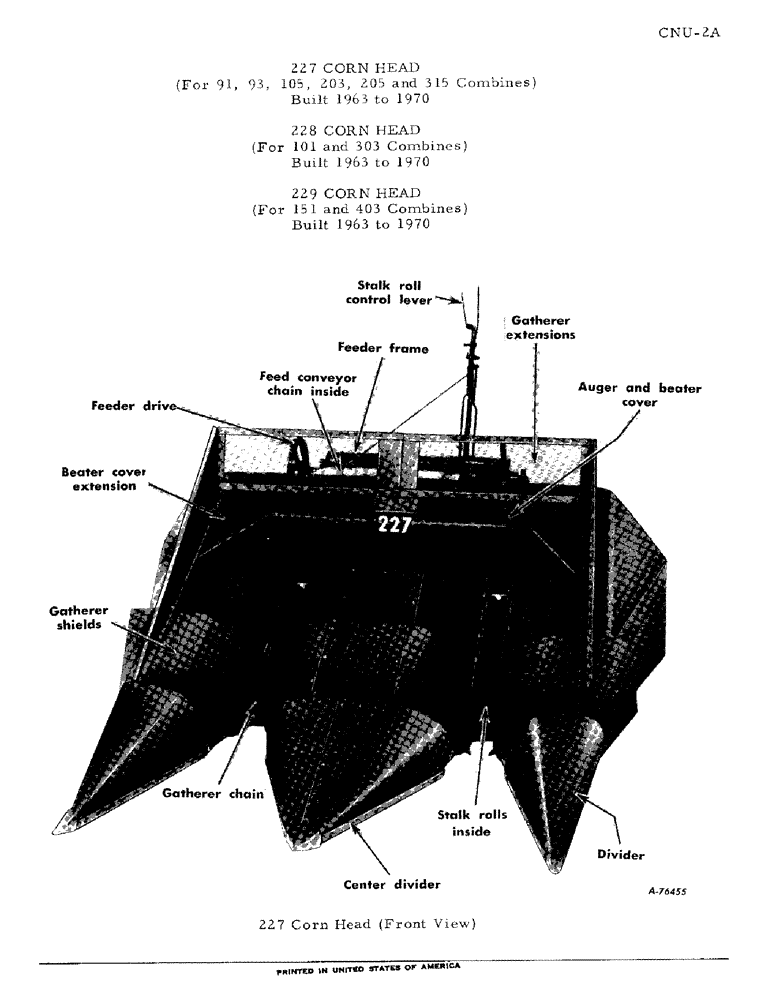 Схема запчастей Case IH 227 - (A-01) - 227 CORN HEAD (FOR 91, 93, 105, 203, 205 AND 315 COMBINES) (00) - GENERAL & PICTORIAL INDEX