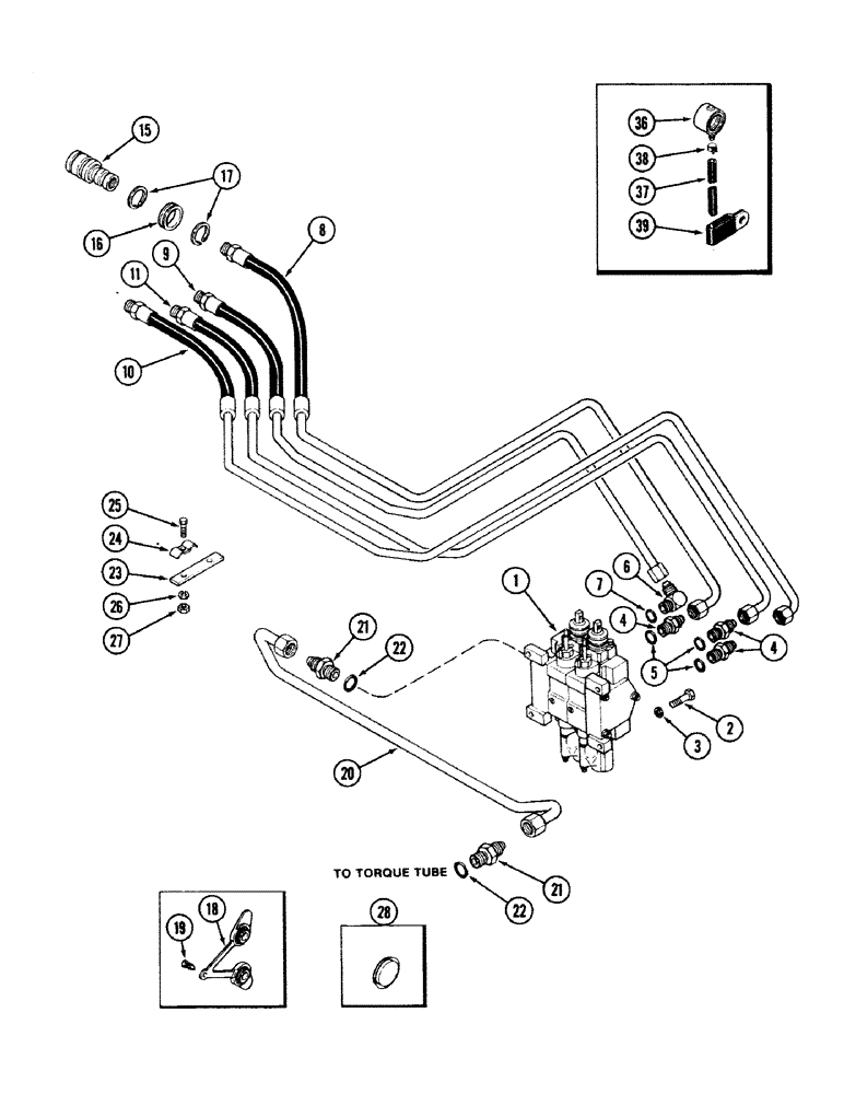 Схема запчастей Case IH 2594 - (8-028) - REMOTE TUBES AND COUPLINGS, TWO CIRCUIT REMOTE, PRIOR TO TRANSMISSION SERIAL NO. 16283224 (08) - HYDRAULICS