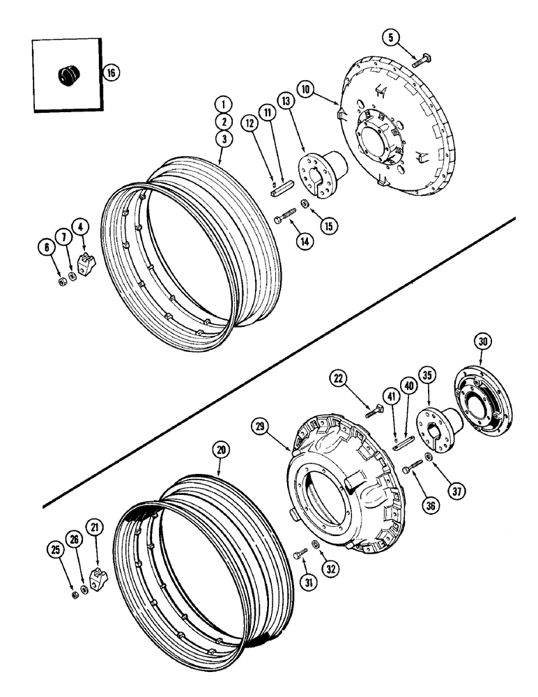 Схема запчастей Case IH 1896 - (6-210) - REAR WHEELS, WITH 38" (965 MM) AND 42" (1067 MM) RIMS, USED WITH 3-7/8" (98 MM) DIAMETER AXLE (06) - POWER TRAIN