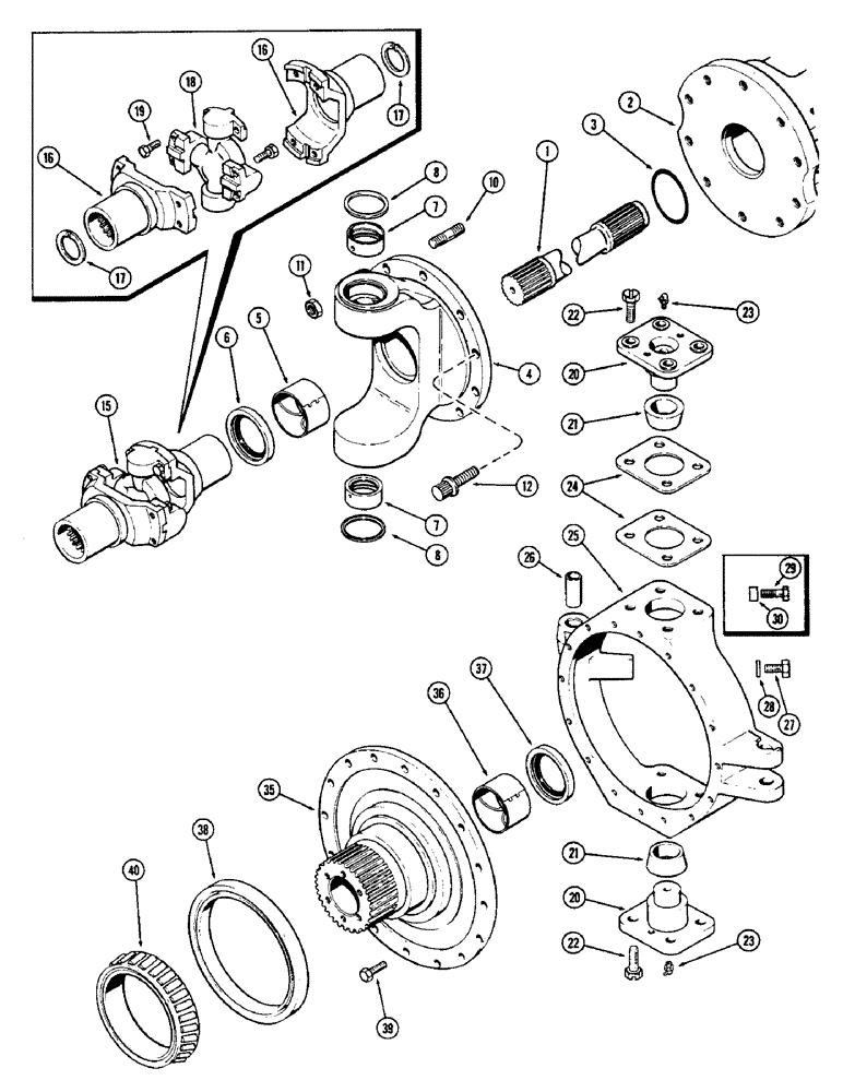 Схема запчастей Case IH 2870 - (156) - FRONT AXLE, TRUNNION, UNIVERSAL JOINT AND SPINDLE (05) - STEERING