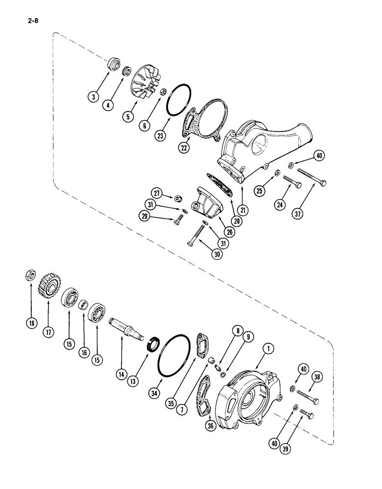 Схема запчастей Case IH 4994 - (2-08) - WATER PUMP, 866 CUBIC INCH DIESEL ENGINE (02) - ENGINE