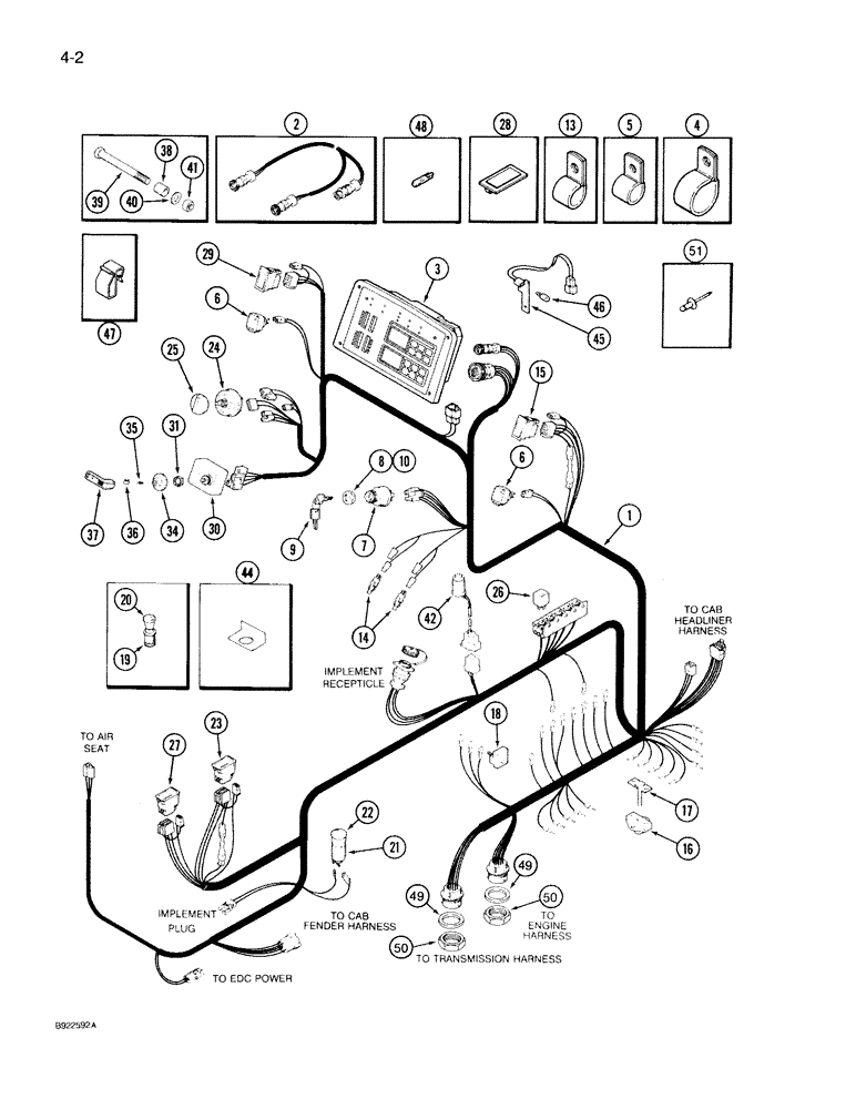 Схема запчастей Case IH 7150 - (4-002) - LOWER CAB HARNESS (04) - ELECTRICAL SYSTEMS