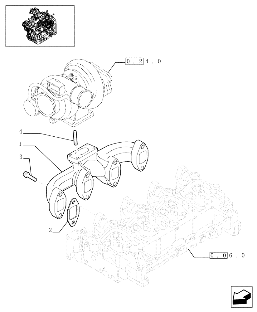 Схема запчастей Case IH MXU110 - (0.07.7) - EXHAUST MANIFOLD (01) - ENGINE