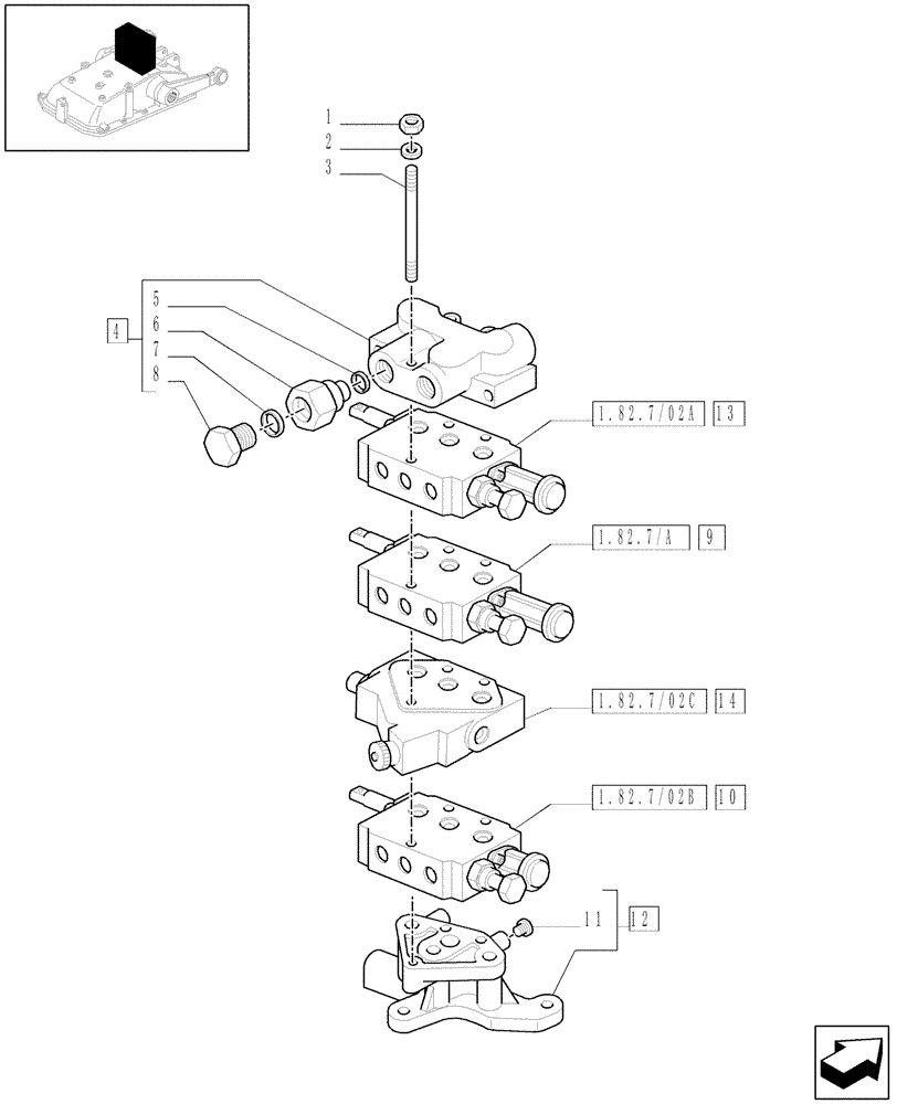 Схема запчастей Case IH JX1095N - (1.82.7/02[01]) - (VAR.390-498/2) THREE REMOTE VALVES & FLOW-RATE REGULATOR - VALVE AND FLANGE - C5484 (07) - HYDRAULIC SYSTEM