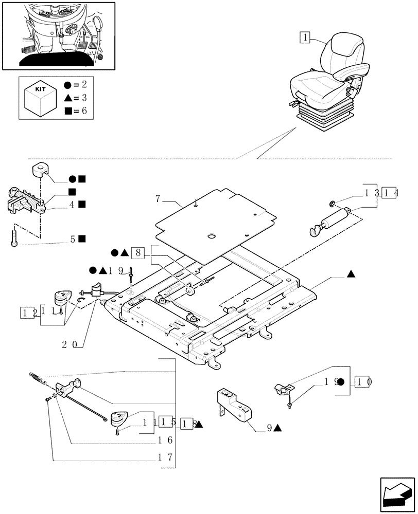 Схема запчастей Case IH MAXXUM 120 - (1.93.3/ M[04]) - DELUXE SEAT WITH AIR SUSPENSION, OPS AND BELTS - BREAKDOWN - W/CAB (10) - OPERATORS PLATFORM/CAB