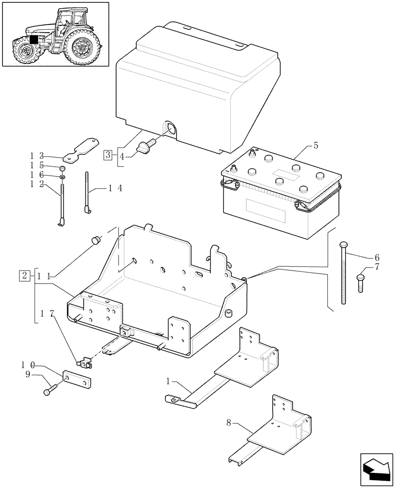 Схема запчастей Case IH MAXXUM 140 - (1.74.2[01A]) - BATTERY, COVERS AND RELATED SUPPORTS - D6725 (06) - ELECTRICAL SYSTEMS