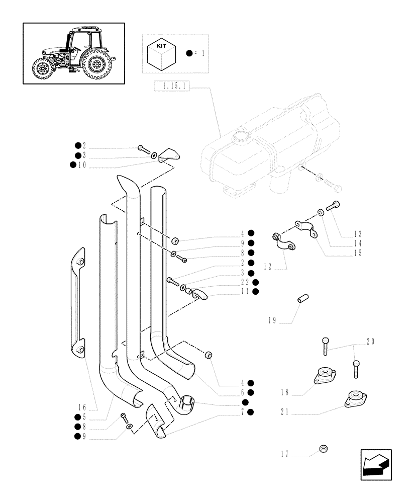 Схема запчастей Case IH JX1095C - (1.15.1/05[01]) - (VAR.466-503) "A" PILLAR TYPE VERTICAL EXHAUST W/ GUARD SHIELD FOR CAB - SILENCER (MUFFLER) - C5594 (02) - ENGINE EQUIPMENT