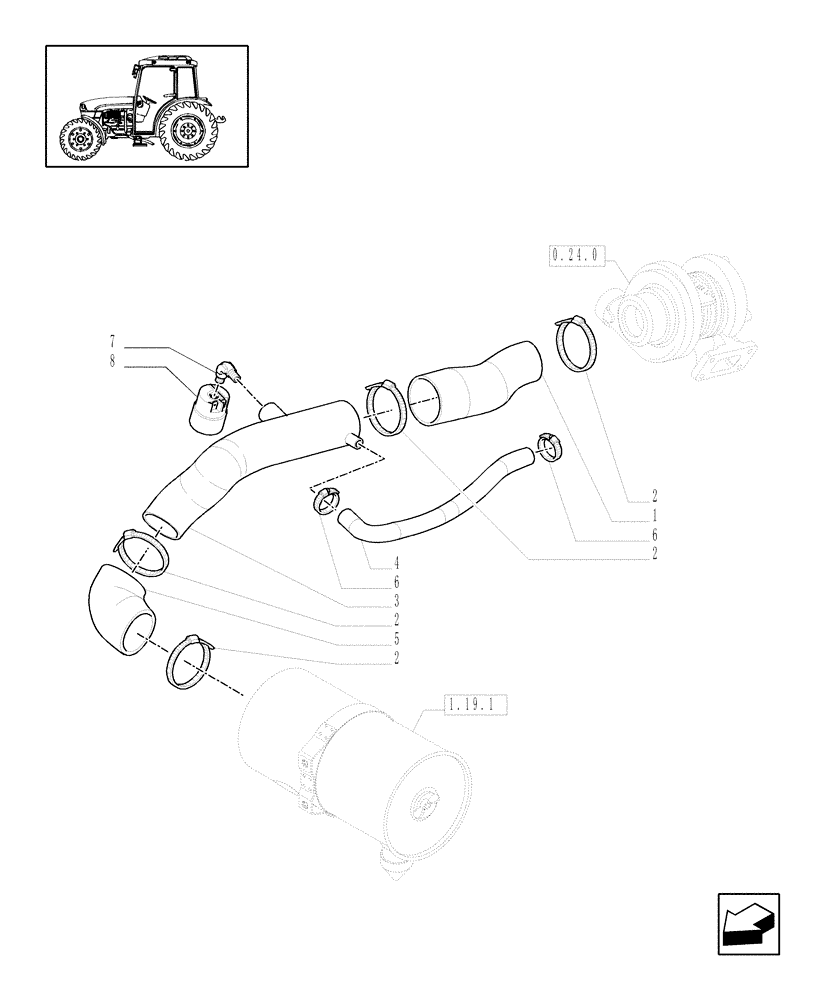 Схема запчастей Case IH JX1095C - (1.19.7[04]) - AIR CLEANER PIPING - W/CAB (02) - ENGINE EQUIPMENT