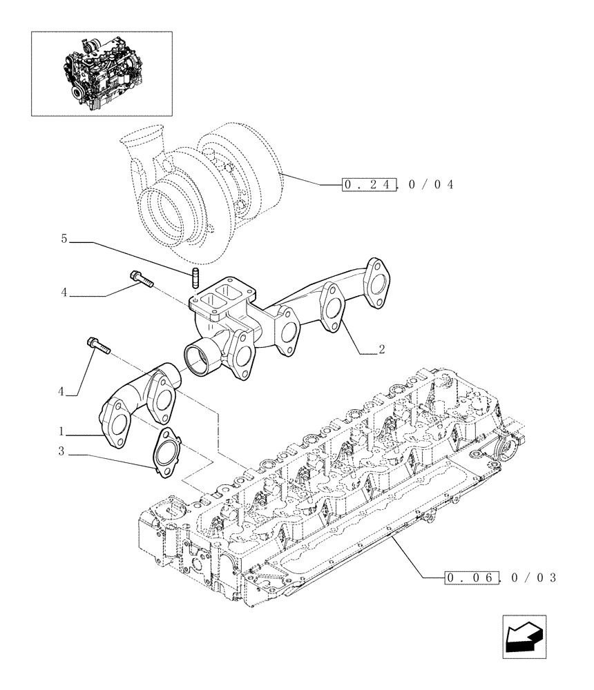 Схема запчастей Case IH MAXXUM 140 - (0.07.7/03) - EXHAUST MANIFOLD (STD + VAR.330003-332115-332116) (01) - ENGINE