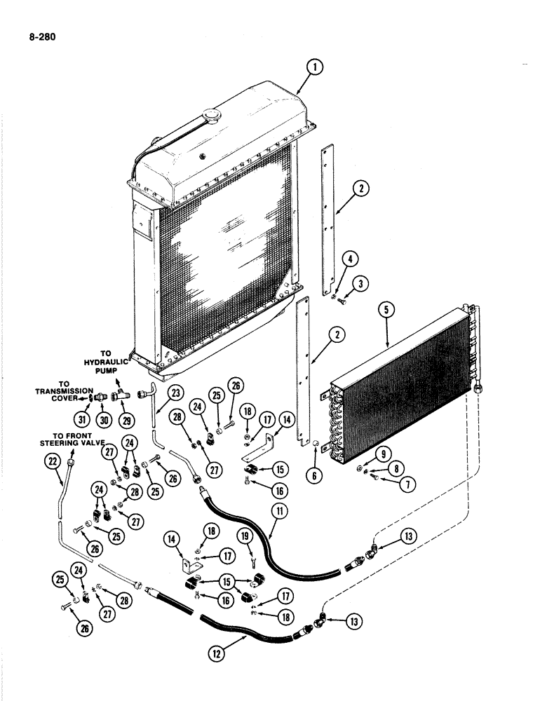 Схема запчастей Case IH 4894 - (8-280) - HYDRAULIC OIL COOLER (08) - HYDRAULICS