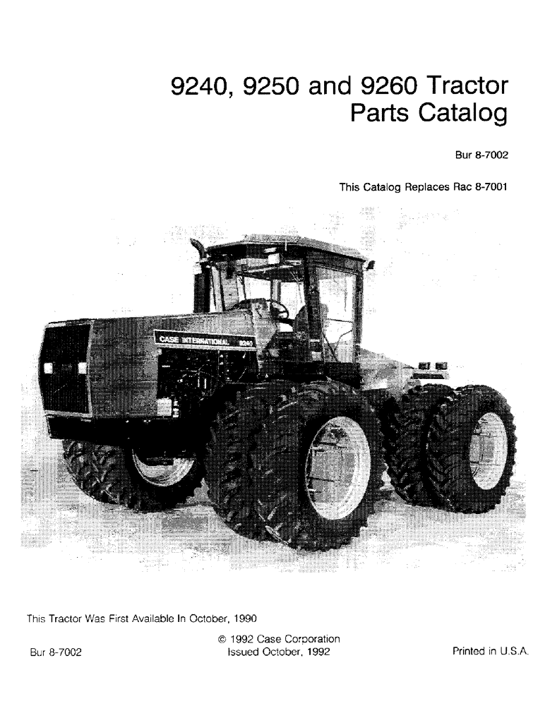 Схема запчастей Case IH 9250 - (1-001) - 9240, 9250 AND 9260 TRACTOR PARTS CATALOG (00) - PICTORIAL INDEX