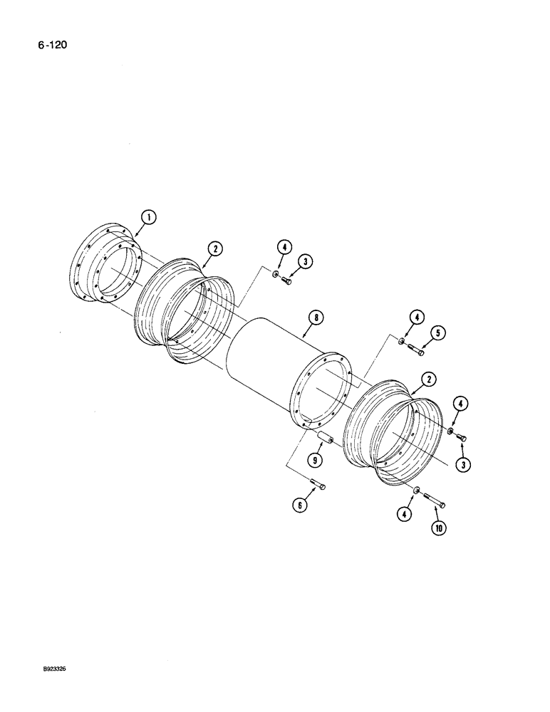 Схема запчастей Case IH 9240 - (6-120) - ROW CROP WHEEL HUBS AND WHEELS, STEERABLE AXLE (06) - POWER TRAIN