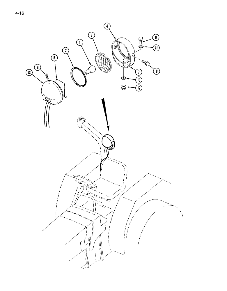 Схема запчастей Case IH 265 - (4-16) - REAR WORK LAMP (04) - ELECTRICAL SYSTEMS