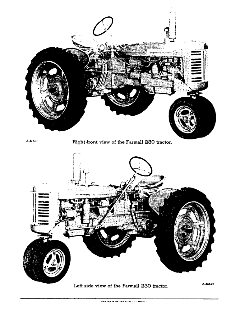 Схема запчастей Case IH 230 - (004) - RIGHT FRONT VIEW AND LEFT SIDE VIEW OF FARMALL 230 TRACTOR (00) - GENERAL