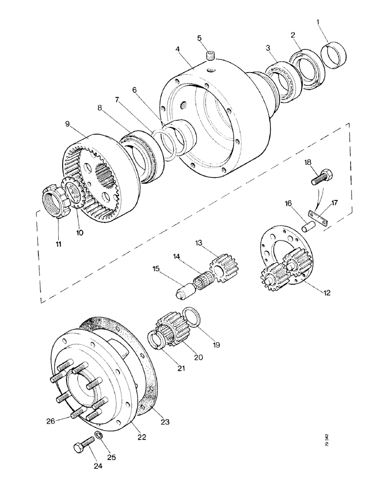 Схема запчастей Case IH 1490 - (G07-1) - FRONT HUBS AND REDUCTION GEARS - DAVID BROWN AXLE, MFD MODEL (04) - FRONT AXLE