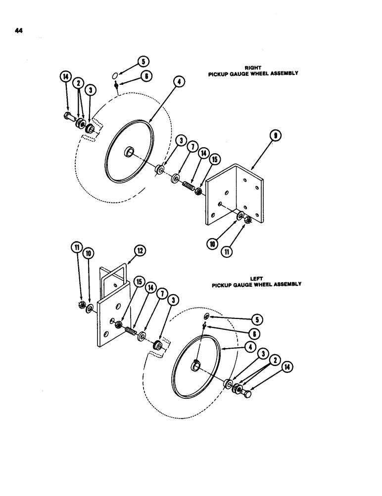 Схема запчастей Case IH 3640 - (44) - PICKUP GAUGE WHEELS 