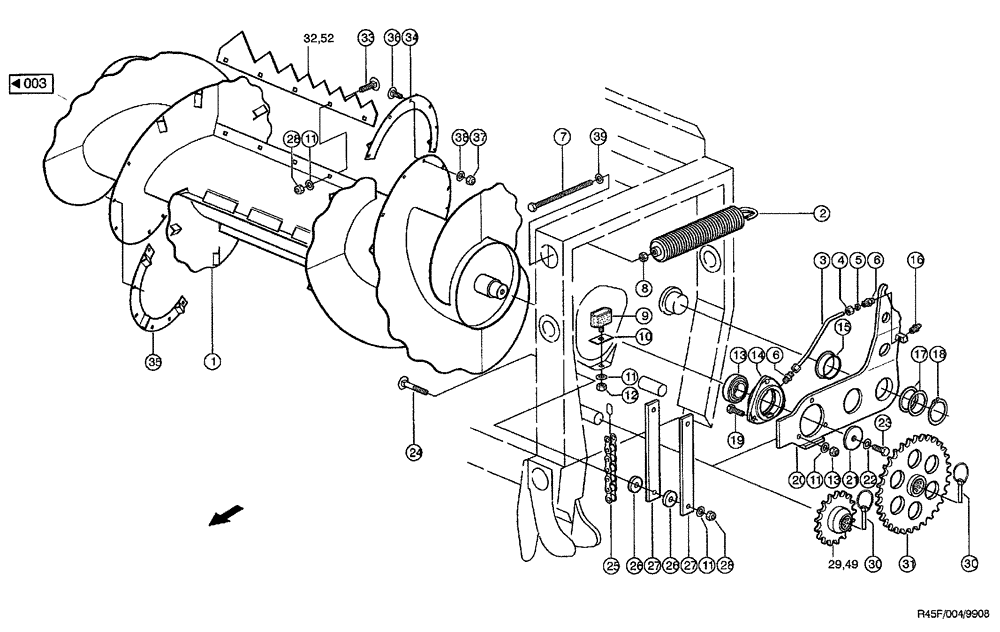 Схема запчастей Case IH RU450 - (0004) - DRIVE, FEEDER AUGER (58) - ATTACHMENTS/HEADERS