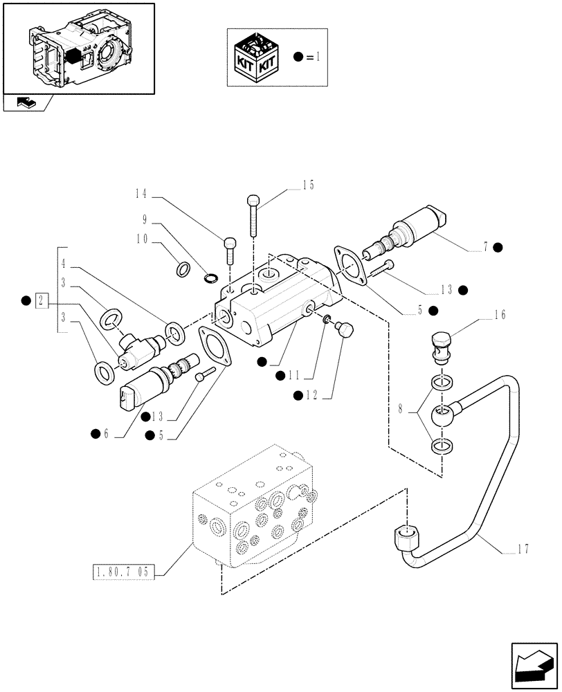 Схема запчастей Case IH MAXXUM 120 - (1.80.7[06]) - PTO CLUTCH FOR 40E AND 50 KM/H TRANSMISSION LESS CREEPER - CONTROL VALVE AND RELEVANT PARTS (07) - HYDRAULIC SYSTEM