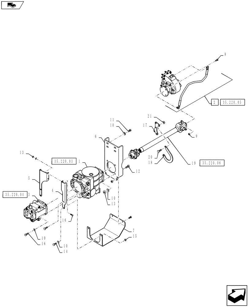 Схема запчастей Case IH 810 - (35.220.01) - 4 WHEEL HYDROSTATIC PUMP AND PTO DRIVE (35) - HYDRAULIC SYSTEMS