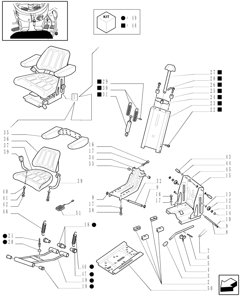 Схема запчастей Case IH JX95 - (1.92.85/01B) - SEAT, SUPPORT - BREAKDOWN - D5658 (10) - OPERATORS PLATFORM/CAB