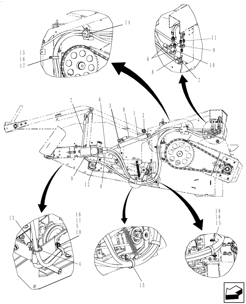 Схема запчастей Case IH 3016 - (35.910.08) - HYDRAULIC FLOTATION, LH HOSES (35) - HYDRAULIC SYSTEMS