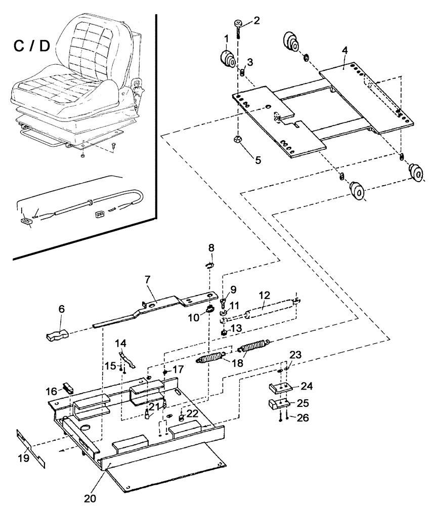 Схема запчастей Case IH C55 - (09B-27[01]) - HORIZONTAL SPRING ACTION DISASSEMBLED (09) - CHASSIS